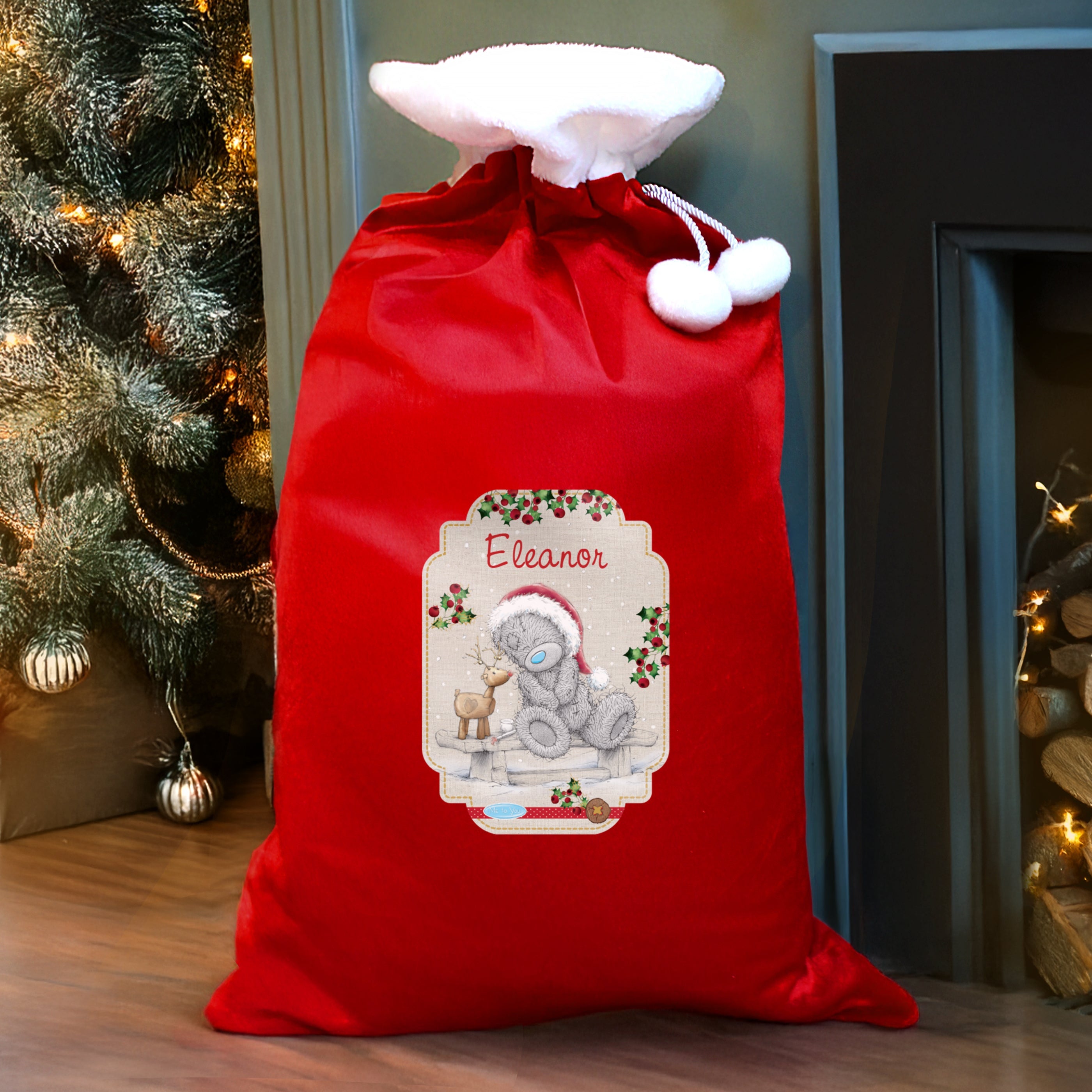 Personalised Me to You Reindeer Luxury Pom Pom Red Sack - Shop Christmas Sacks At Gift Moments - 2