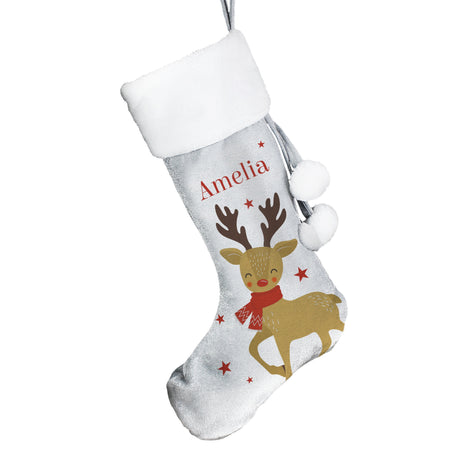 Personalised Reindeer Silver Grey Stocking: 4 - Christmas Stockings By Gift Moments