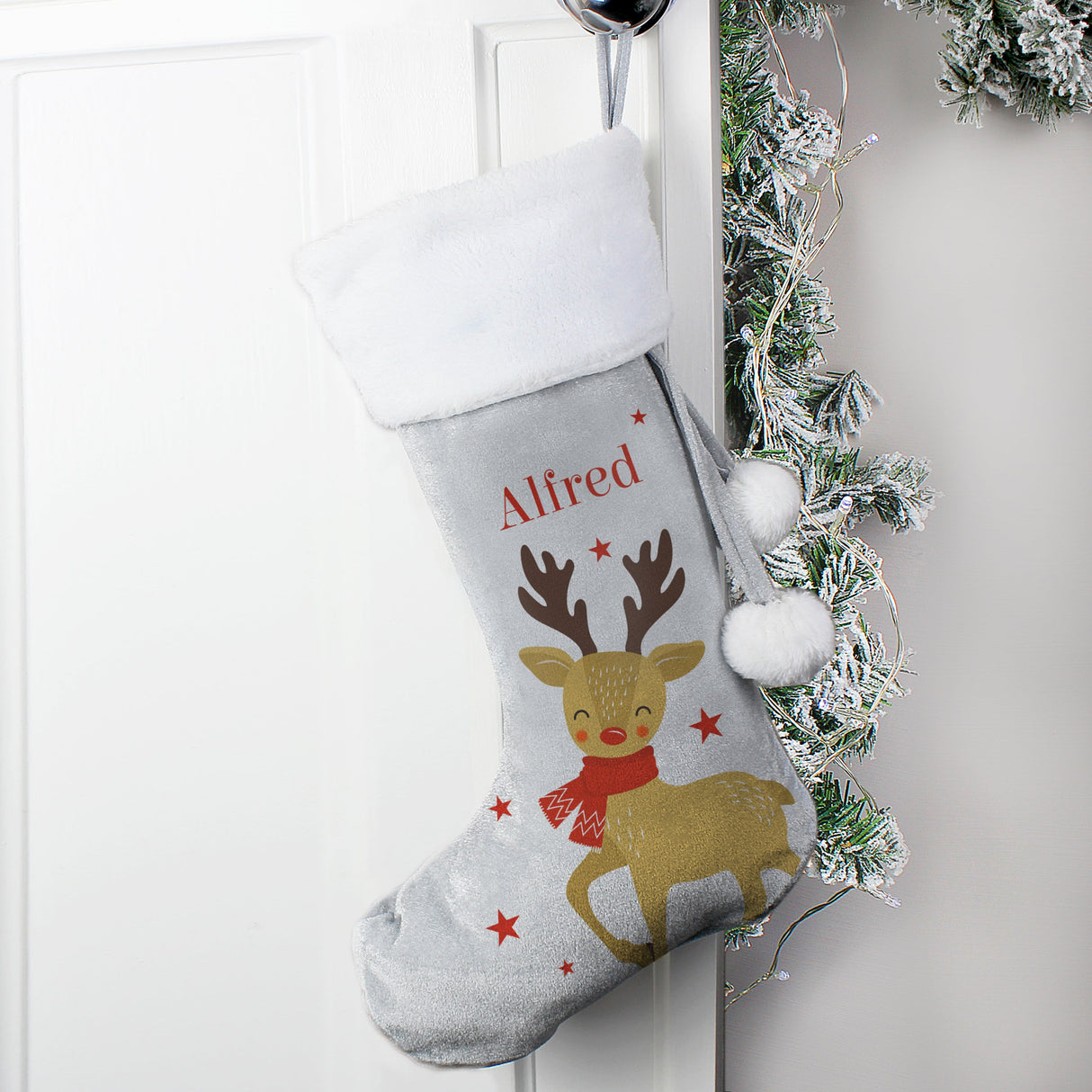 Personalised Reindeer Silver Grey Stocking: 3 - Christmas Stockings By Gift Moments