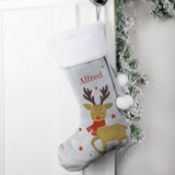 Personalised Reindeer Silver Grey Stocking: 3 - Christmas Stockings By Gift Moments