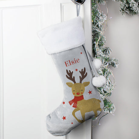 Personalised Reindeer Silver Grey Stocking: 1 - Christmas Stockings By Gift Moments