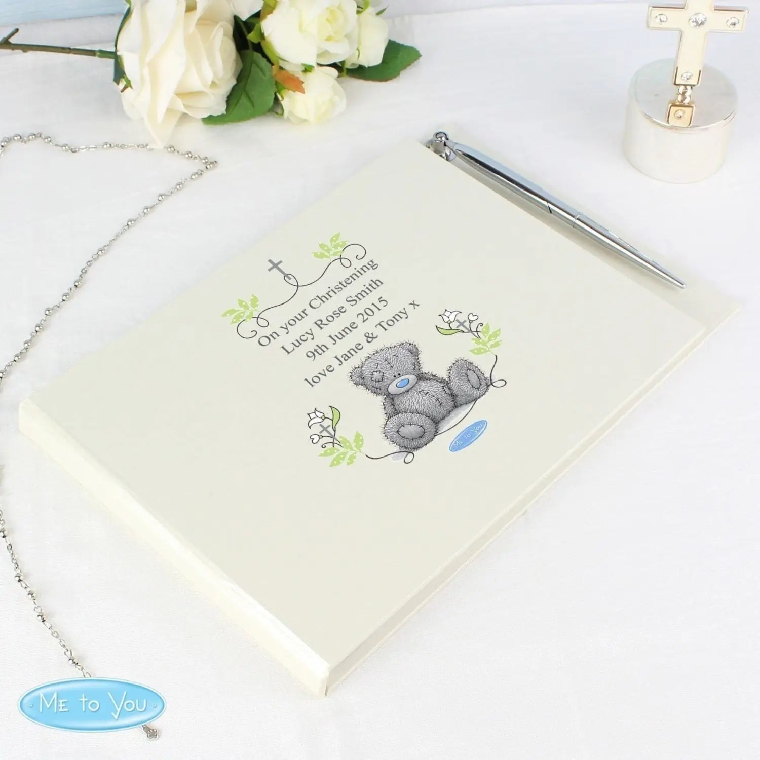 Personalised Religious Cross Hardback Guest Book & Pen: 1 - Guest Books