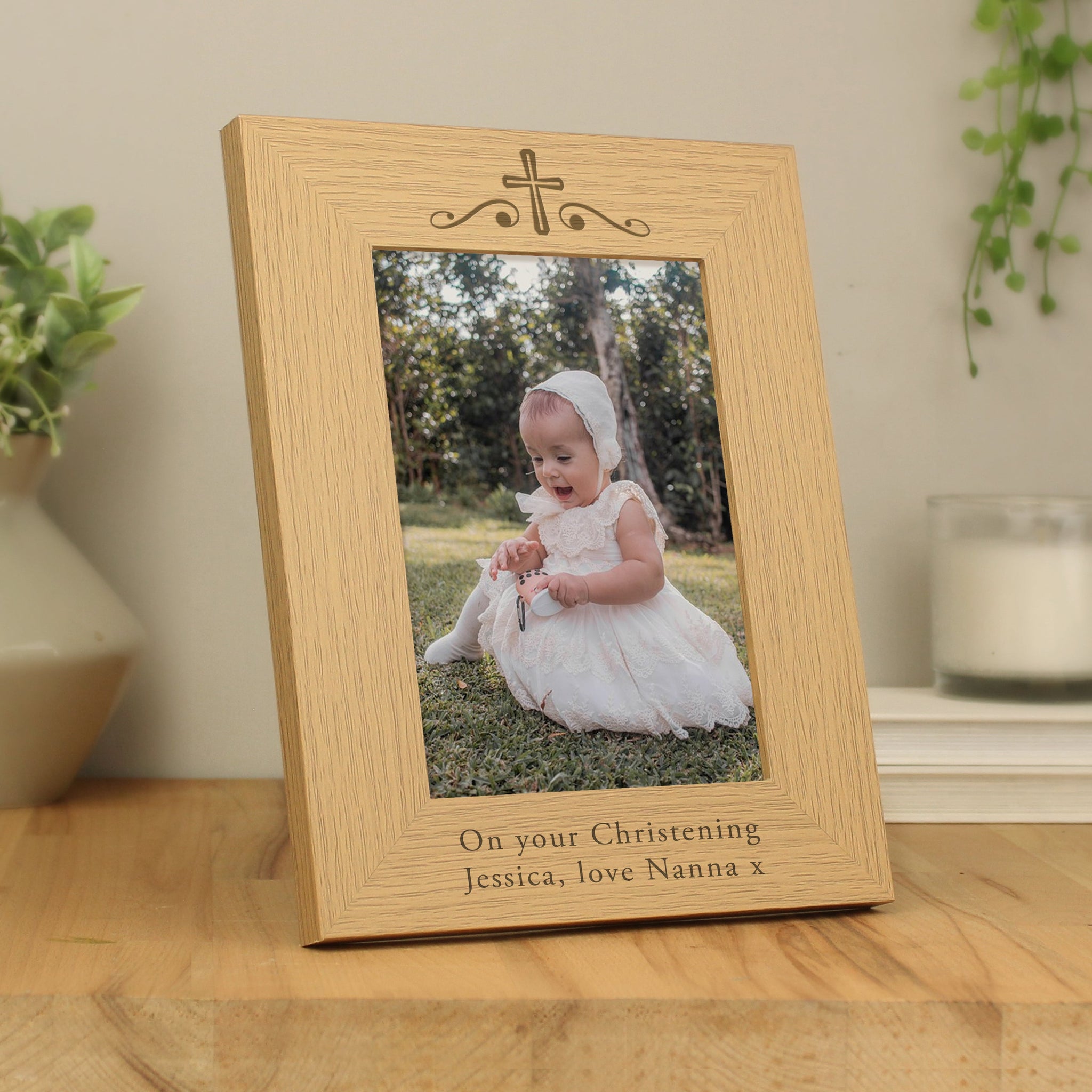 Personalised Religious Swirl 5x7 Oak Finish Photo Frame: 1 - Photo Frames By Gift Moments