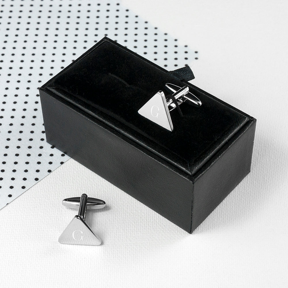 Personalised Rhodium Plated Triangle Cufflinks: 1 - Cufflinks & Tie Slides By Gift Moments
