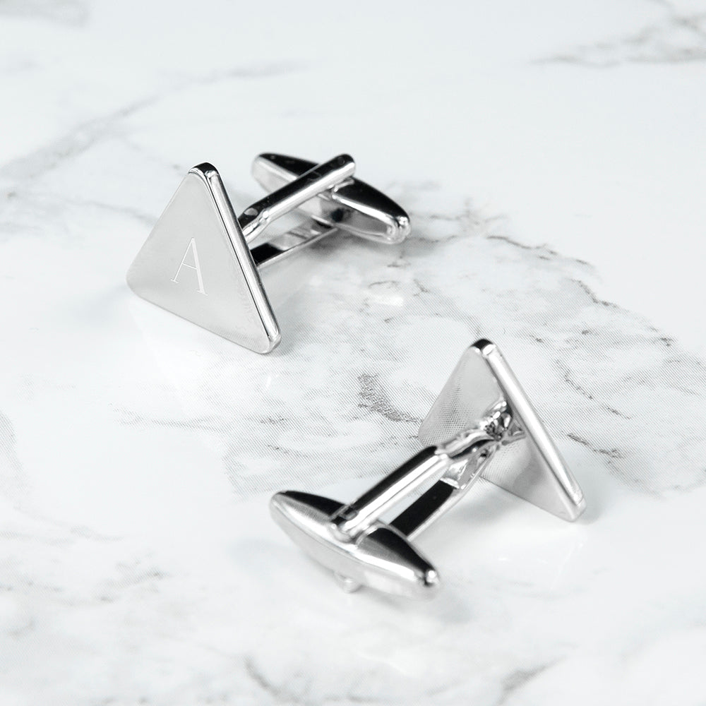 Personalised Rhodium Plated Triangle Cufflinks: 2 - Cufflinks & Tie Slides By Gift Moments