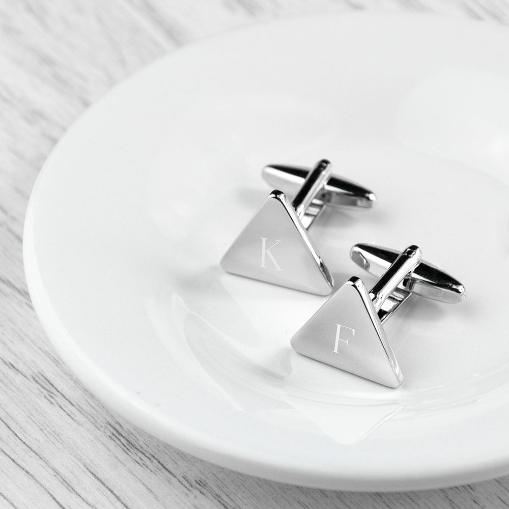 Personalised Rhodium Plated Triangle Cufflinks: 4 - Cufflinks & Tie Slides By Gift Moments