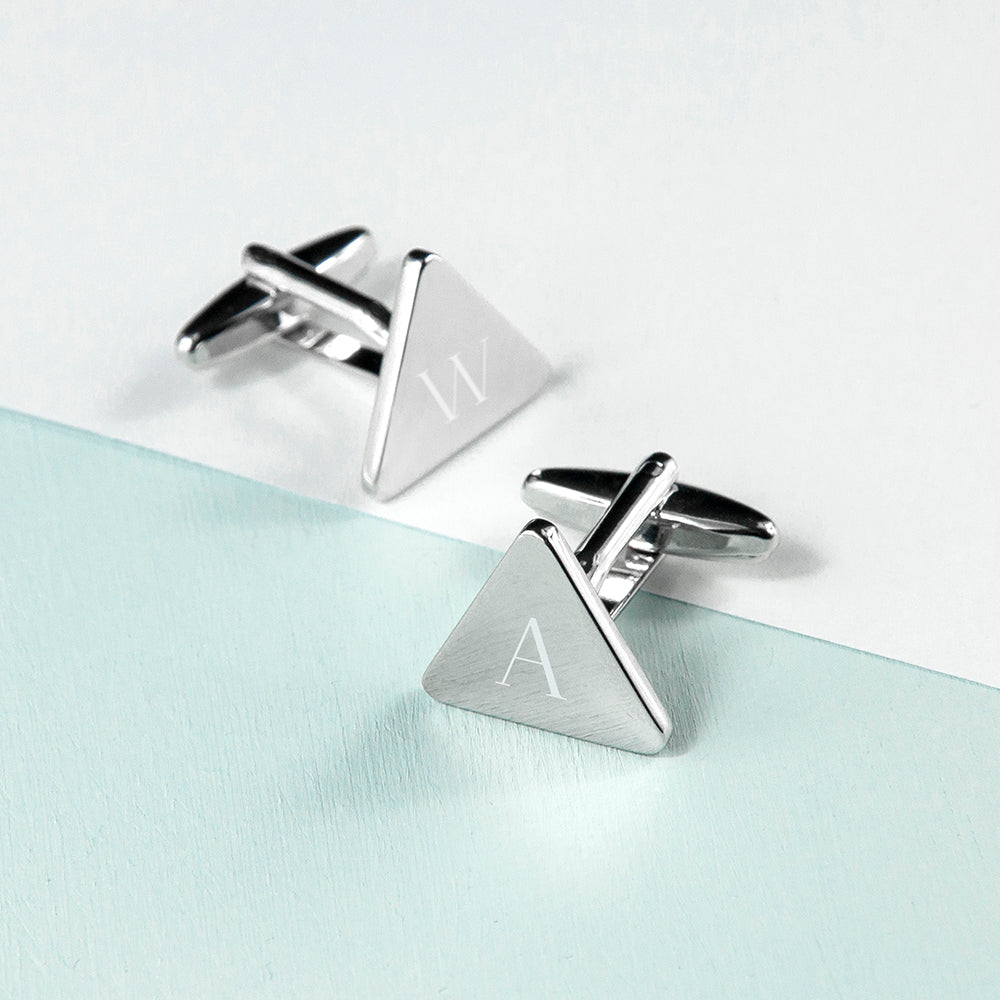 Personalised Rhodium Plated Triangle Cufflinks: 3 - Cufflinks & Tie Slides By Gift Moments