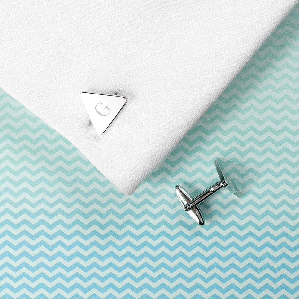 Personalised Rhodium Plated Triangle Cufflinks: 6 - Cufflinks & Tie Slides By Gift Moments