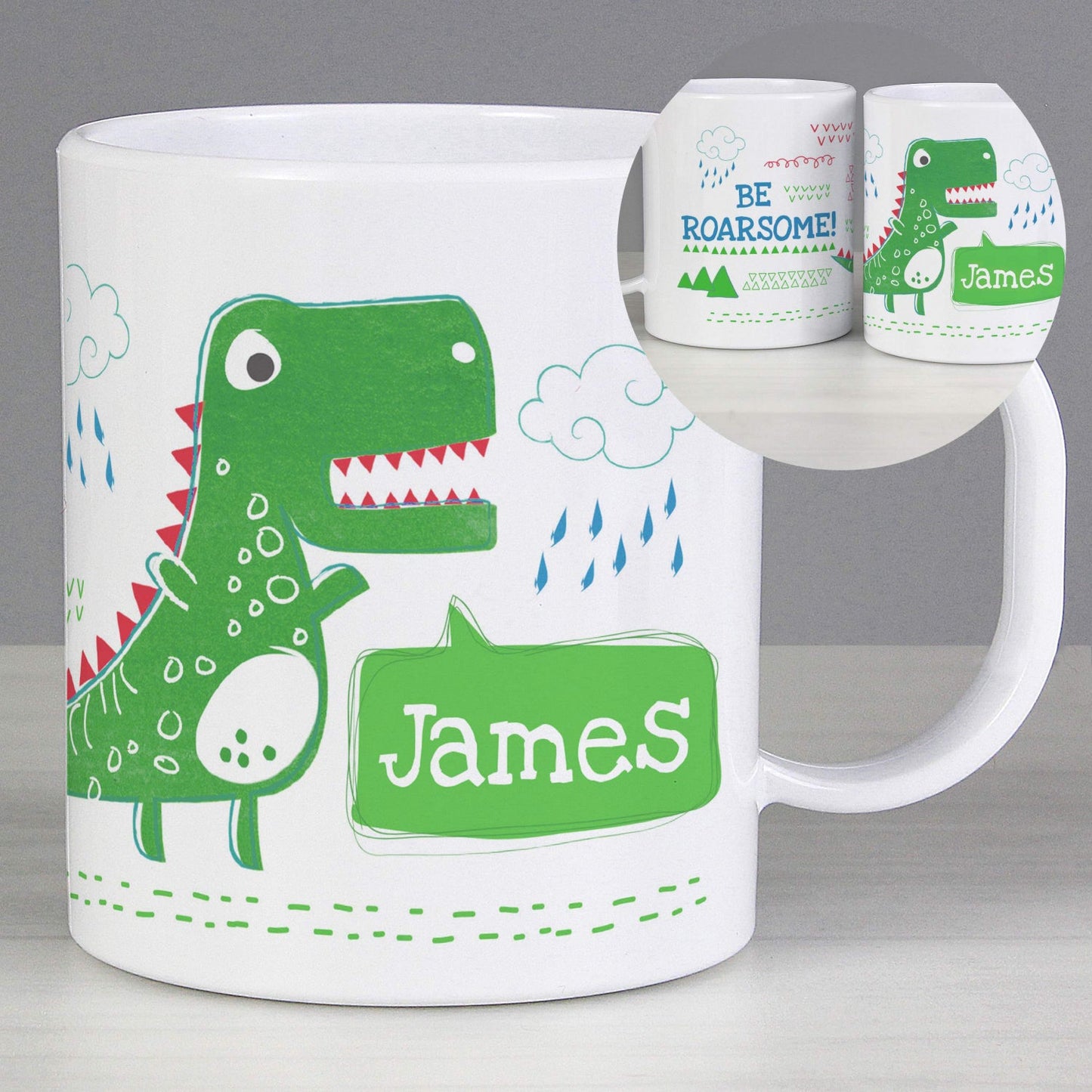 Personalised Be Roarsome Dinosaur Plastic Mug: 3 - Plastic Mugs By Gift Moments