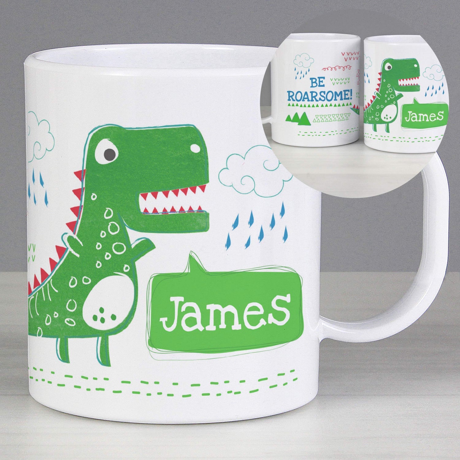 Personalised Be Roarsome Dinosaur Plastic Mug: 3 - Plastic Mugs By Gift Moments