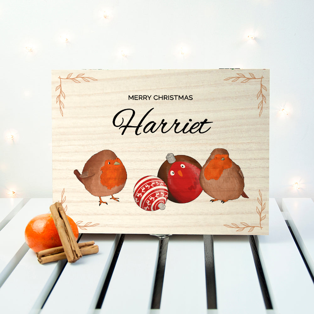 Personalised Robin Baubles Christmas Tea Box Selection: 5 Tea Boxes By Gift Moments
