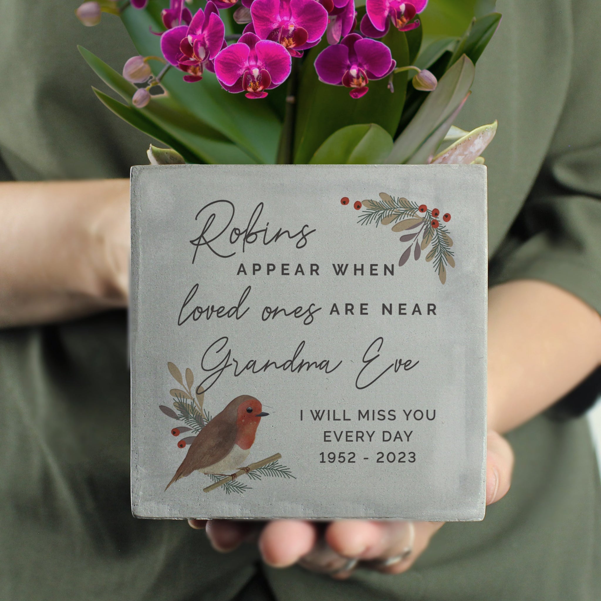 Personalised Robin Memorial Concrete Plant Pot: 1 - Pots & Planters By Gift Moments