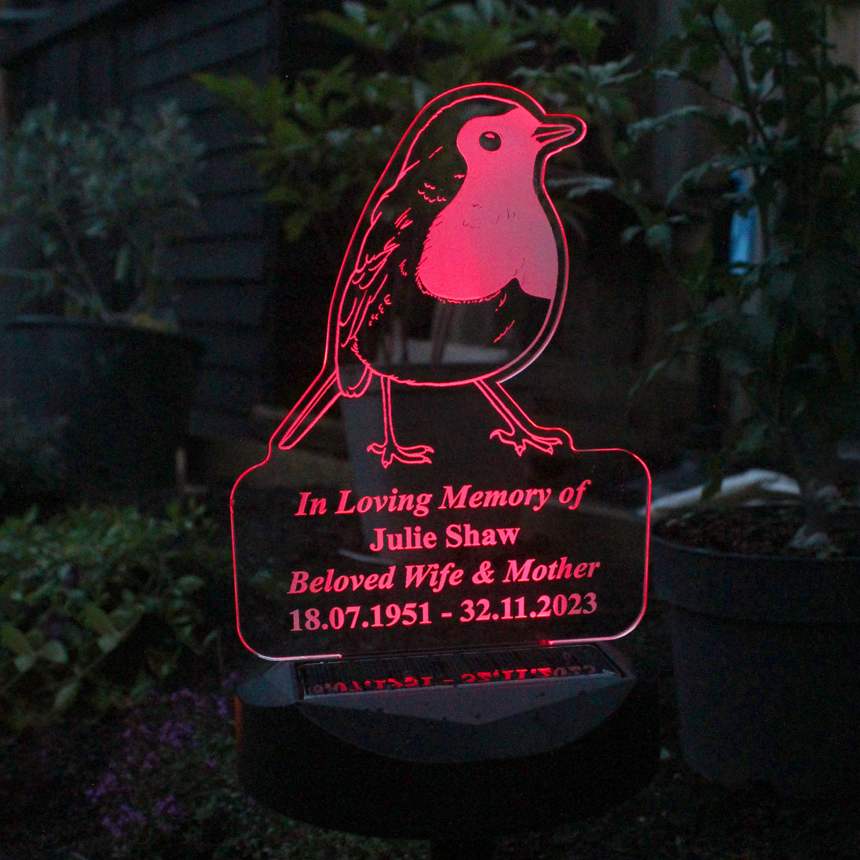 Personalised Robin Memorial Outdoor Solar Light: 4 - Solar Lights By Gift Moments