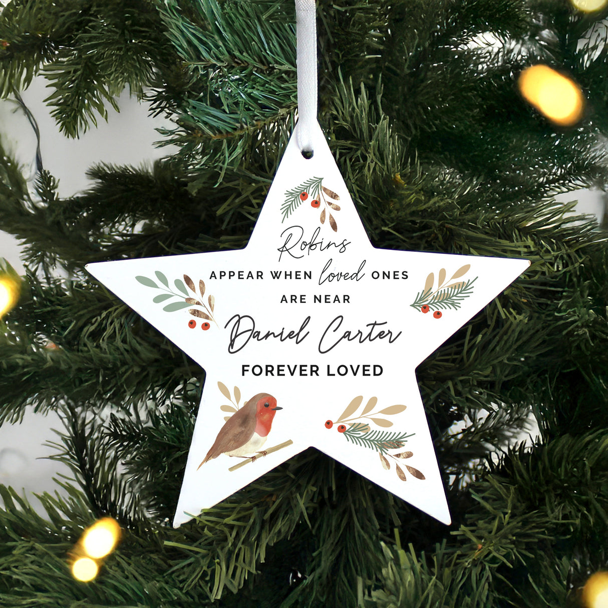 Personalised Robin Memorial Star Ornament: 1 - Christmas Decorations By Gift Moments
