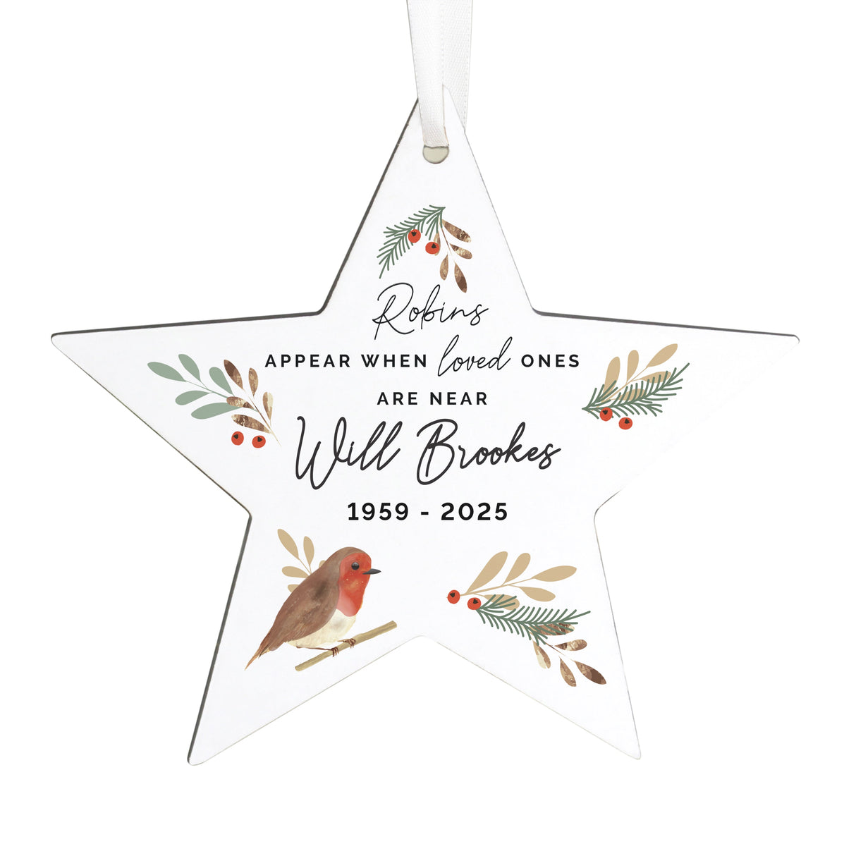 Personalised Robin Memorial Star Ornament: 4 - Christmas Decorations By Gift Moments