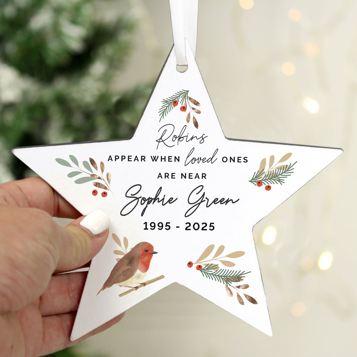 Personalised Robin Memorial Star Ornament: 3 - Christmas Decorations By Gift Moments