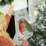 Personalised Robin Silver Grey Stocking: 2 - Christmas Stockings By Gift Moments