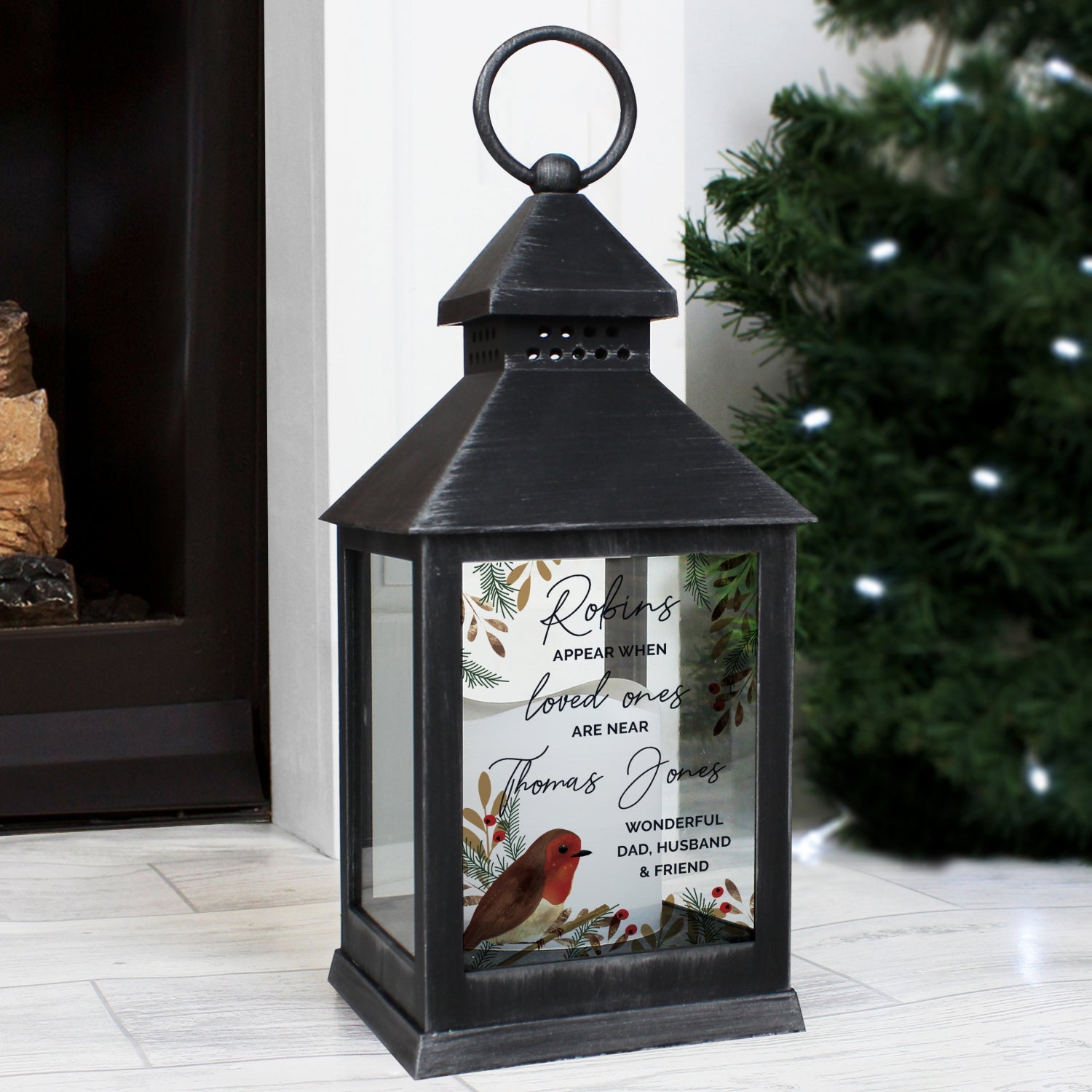 Personalised Robins Appear.. Memorial Black Lantern - Shop LED Lighting At Gift Moments - 1