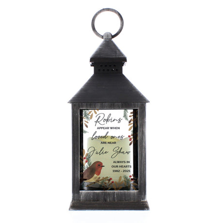 Personalised Robins Appear.. Memorial Black Lantern: 5 - LED Lighting By Gift Moments
