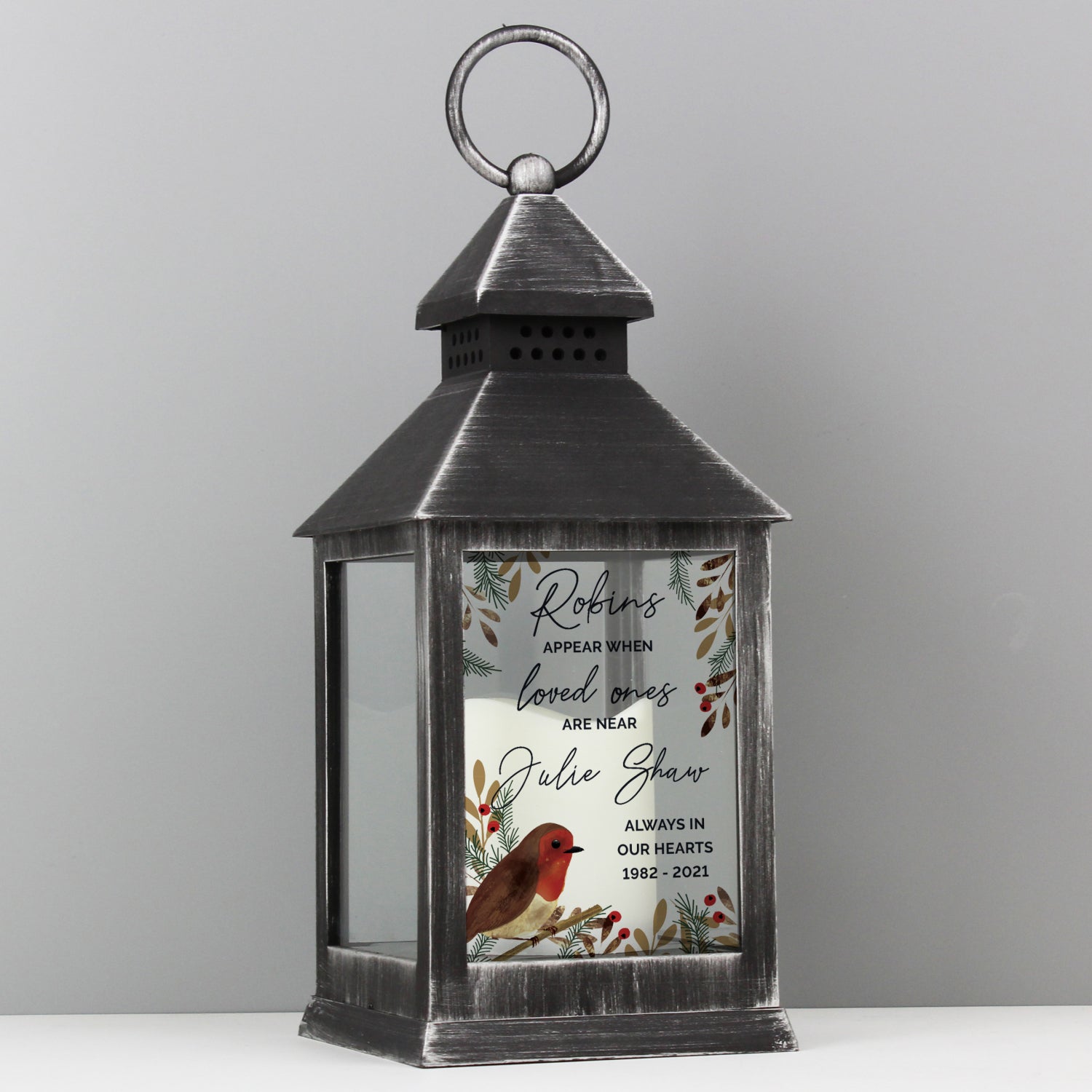 Personalised Robins Appear.. Memorial Black Lantern - Shop LED Lighting At Gift Moments - 2