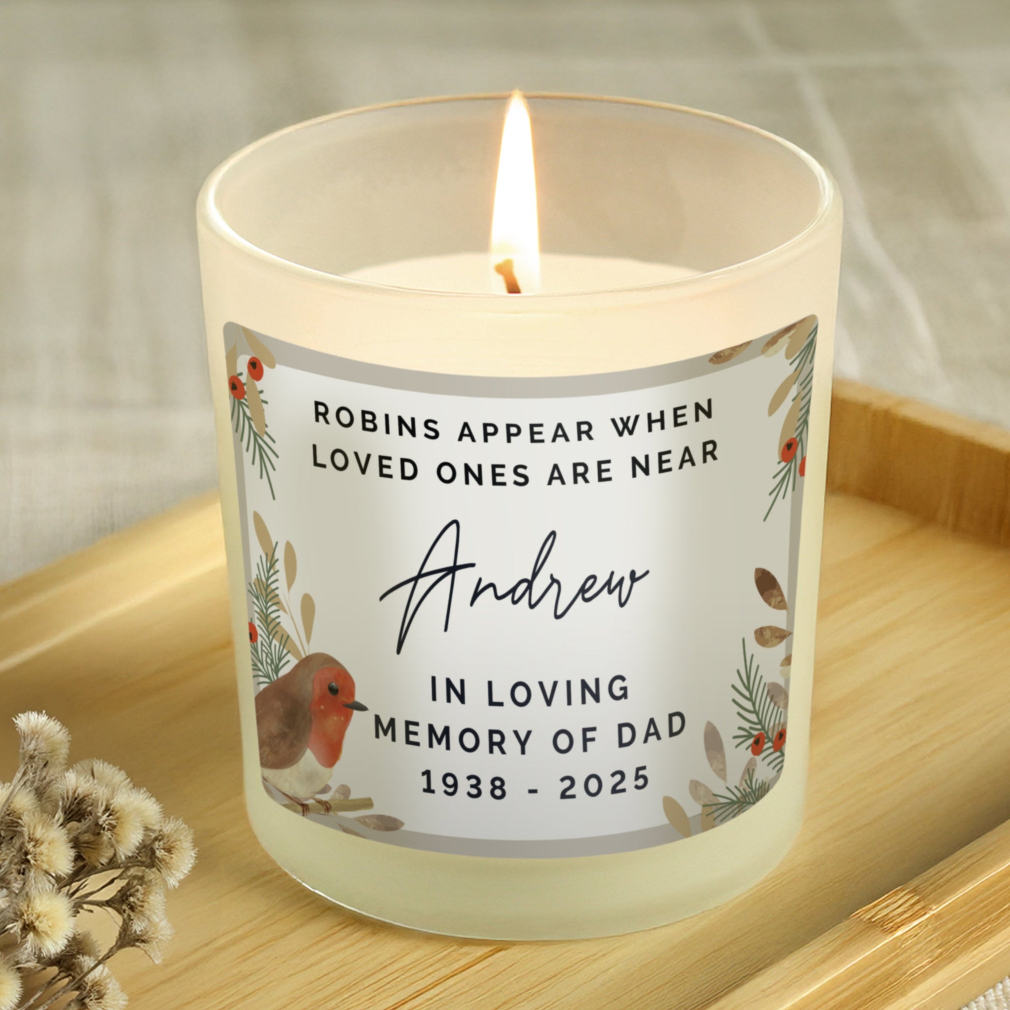 Personalised Robins Appear Memorial Scented Jar Candle: 1 - Candles By Gift Moments