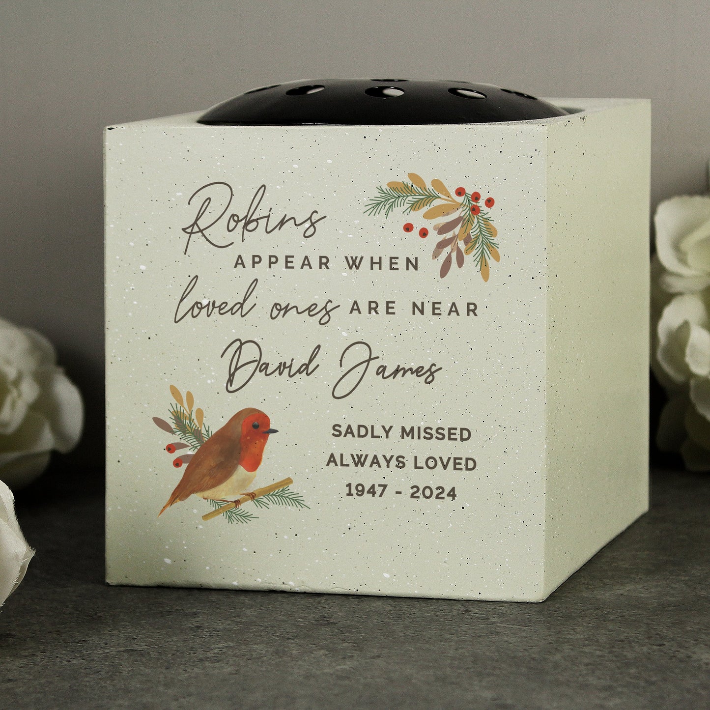 Personalised Robins Appear Memorial Vase: 2 - Memorials By Gift Moments