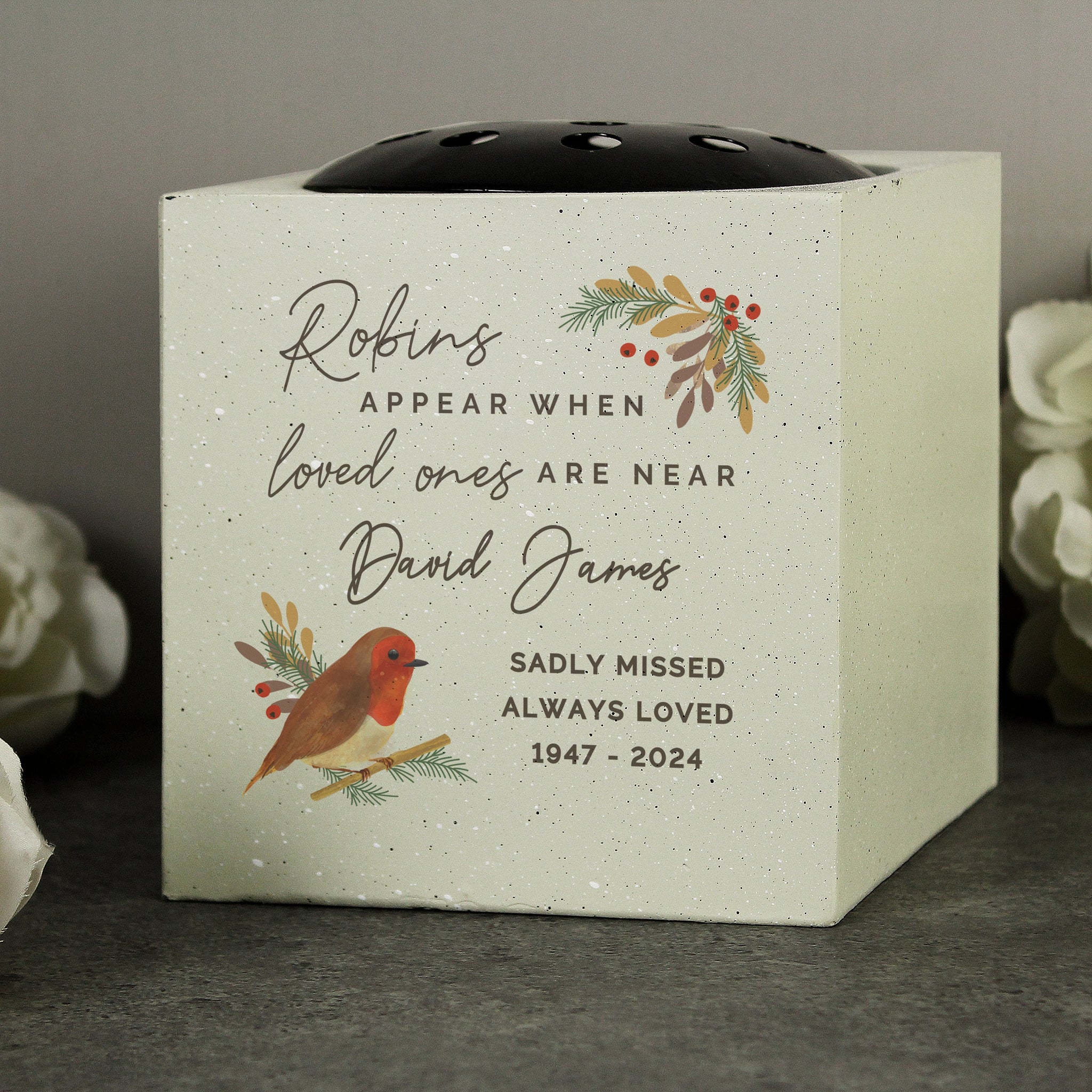 Personalised Robins Appear Memorial Vase: 2 - Memorials By Gift Moments