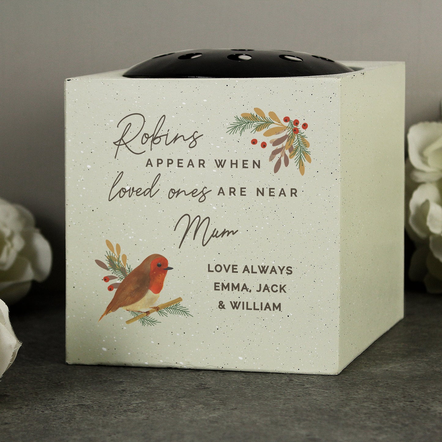 Personalised Robins Appear Memorial Vase: 3 - Memorials By Gift Moments