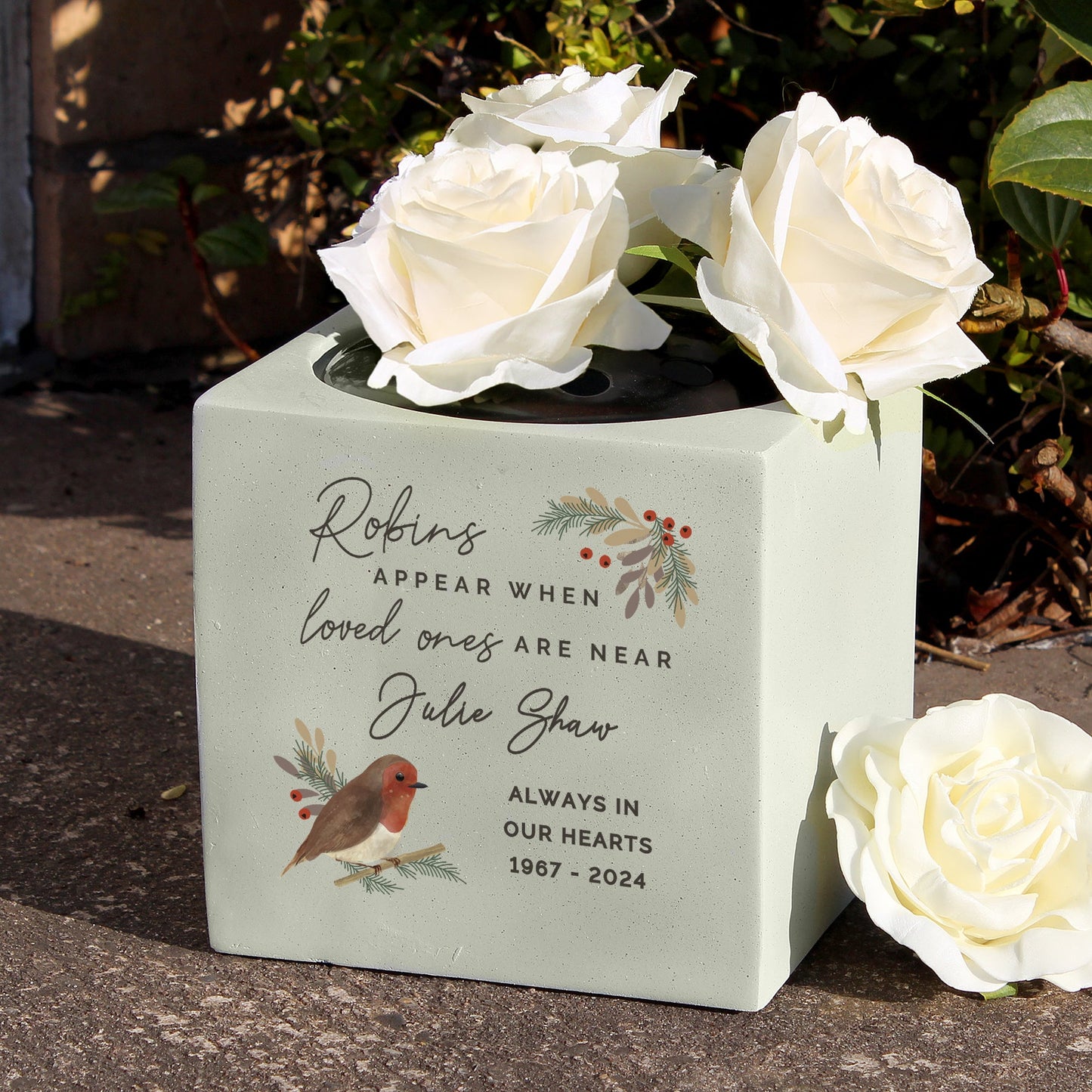 Personalised Robins Appear Memorial Vase: 1 - Memorials By Gift Moments