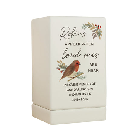 Personalised Robins Appear Small Wooden Urn: 7 - Urns By Gift Moments
