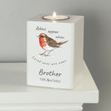Personalised Robins Appear White Wooden Tea light Holder: 4 - Candle Holders By Gift Moments