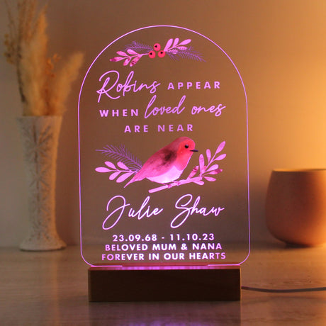 Personalised Robins Appear Wooden Based LED Light: 8 - LED Lighting By Gift Moments