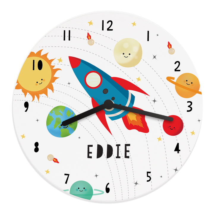 Personalised Rocket in Space Large Wooden Clock: 5 - Clocks By Gift Moments