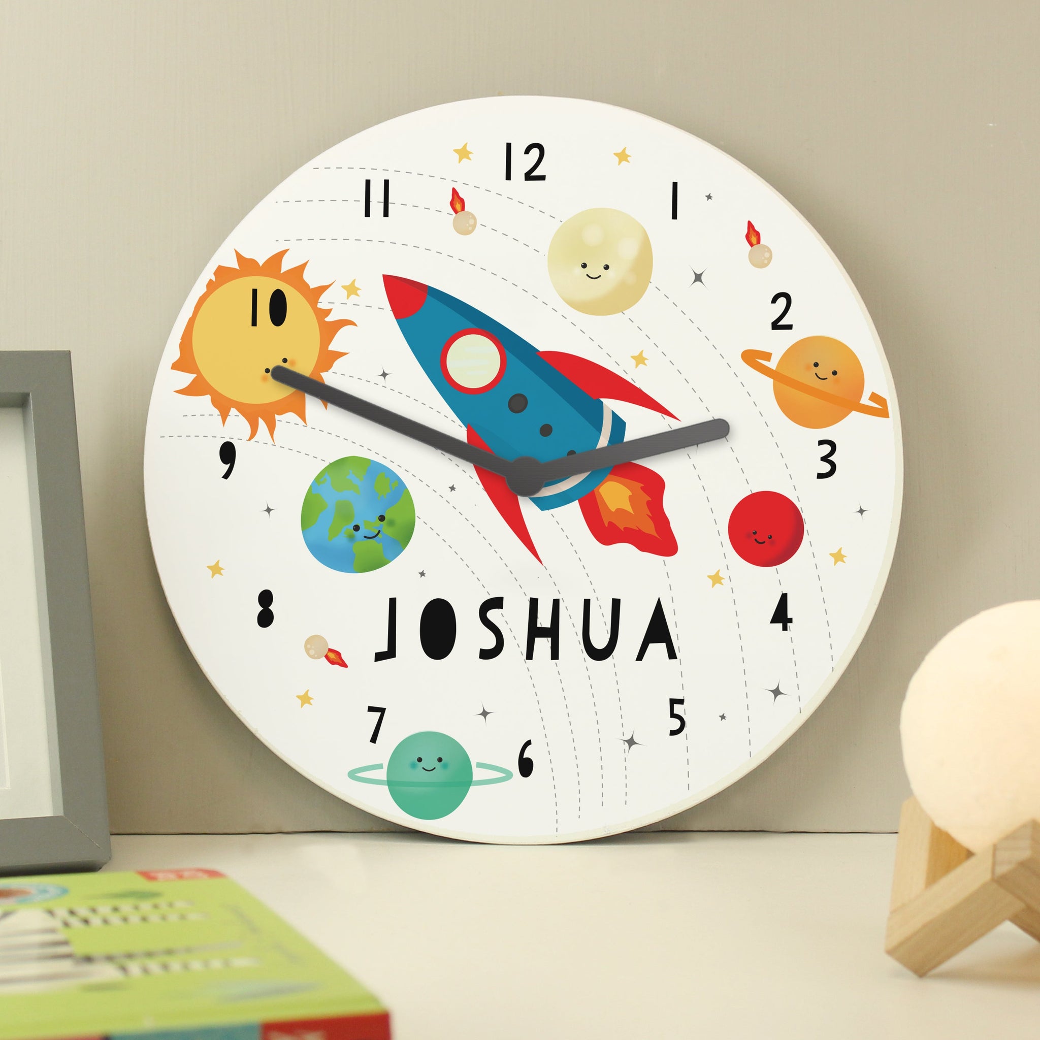 Personalised Rocket in Space Large Wooden Clock: 1 - Clocks By Gift Moments