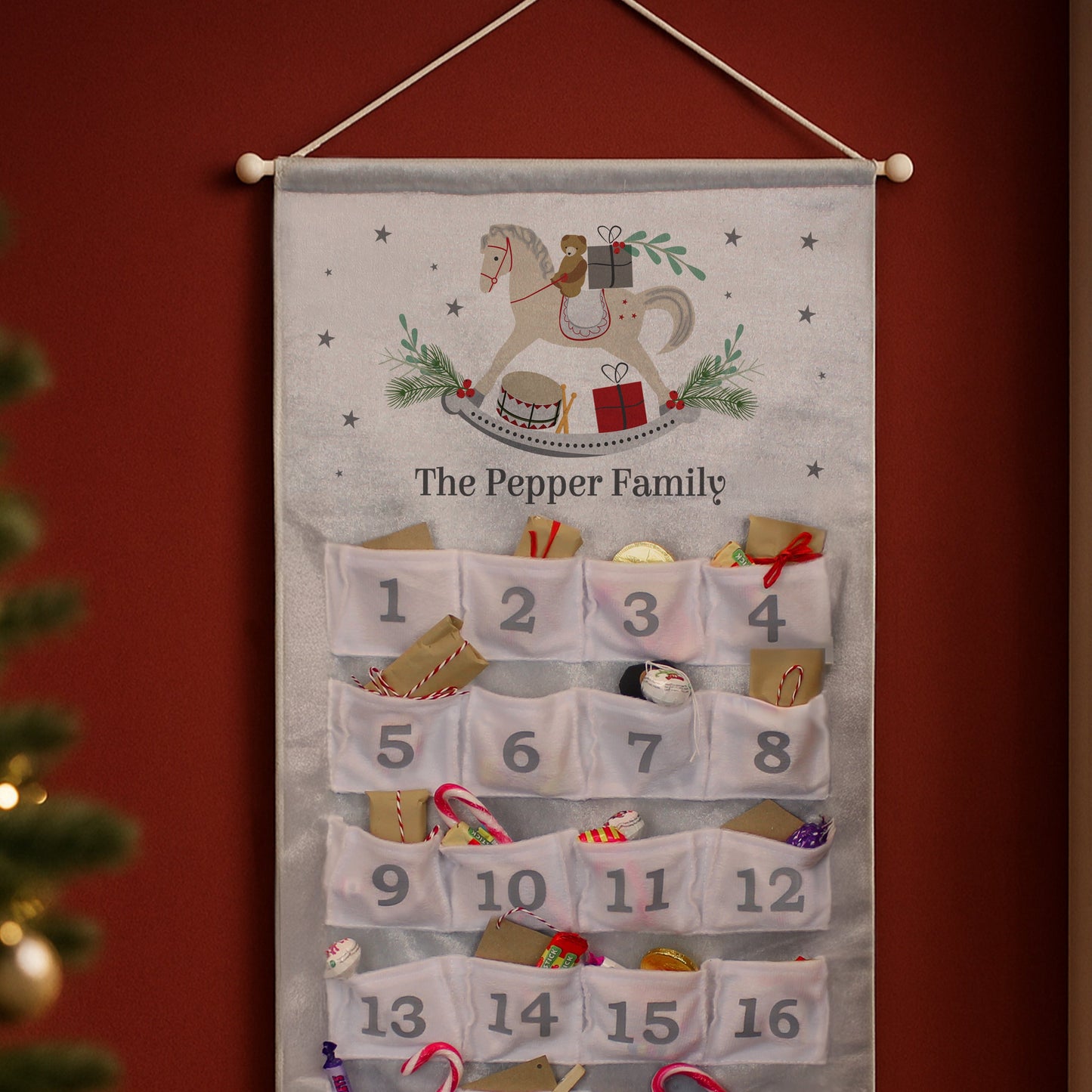 Personalised Rocking Horse Advent Calendar In Silver Grey: 4 - Advent Calendars By Gift Moments