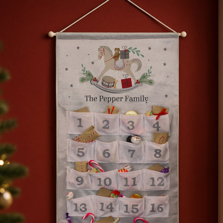 Personalised Rocking Horse Advent Calendar In Silver Grey: 4 - Advent Calendars By Gift Moments