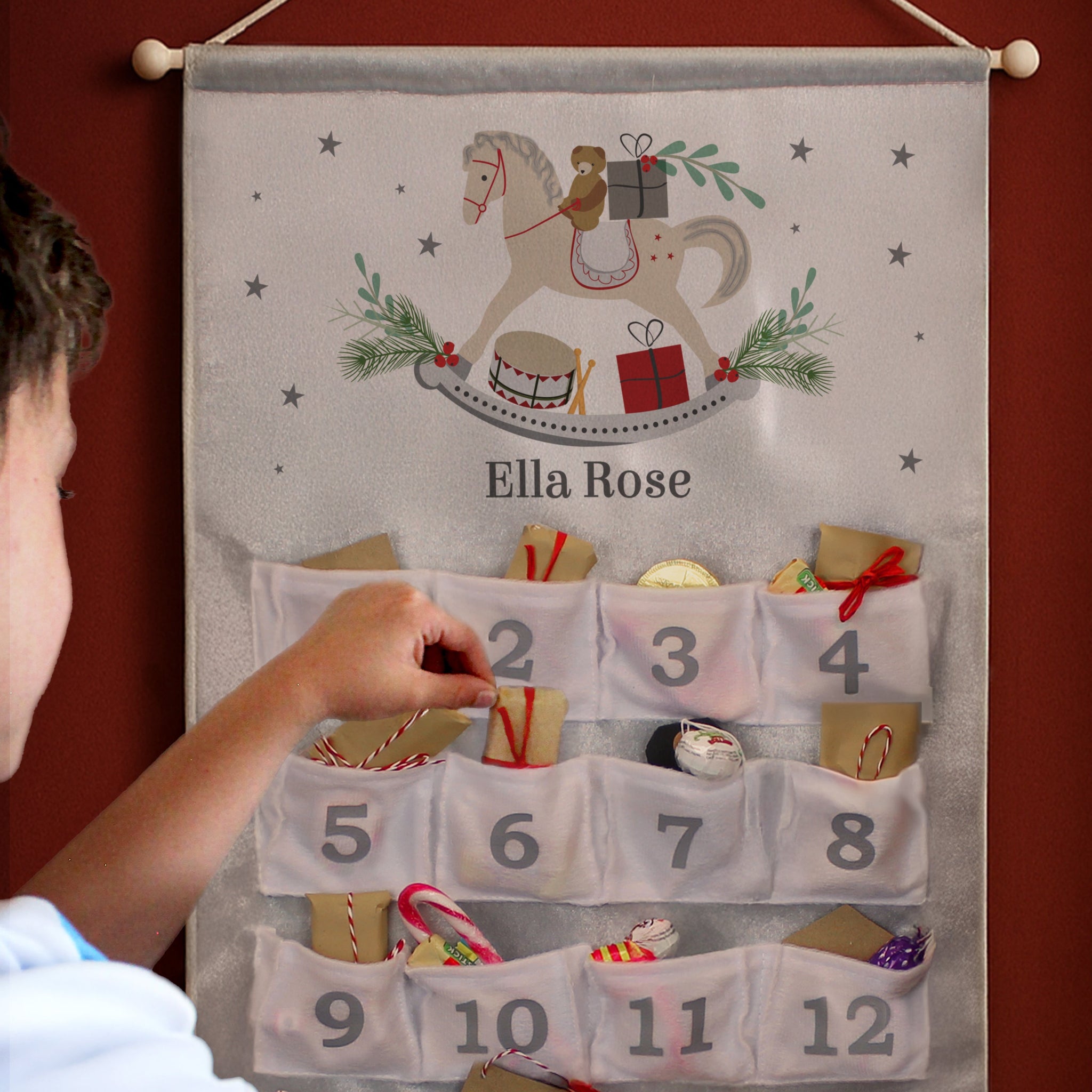 Personalised Rocking Horse Advent Calendar In Silver Grey: 2 - Advent Calendars By Gift Moments