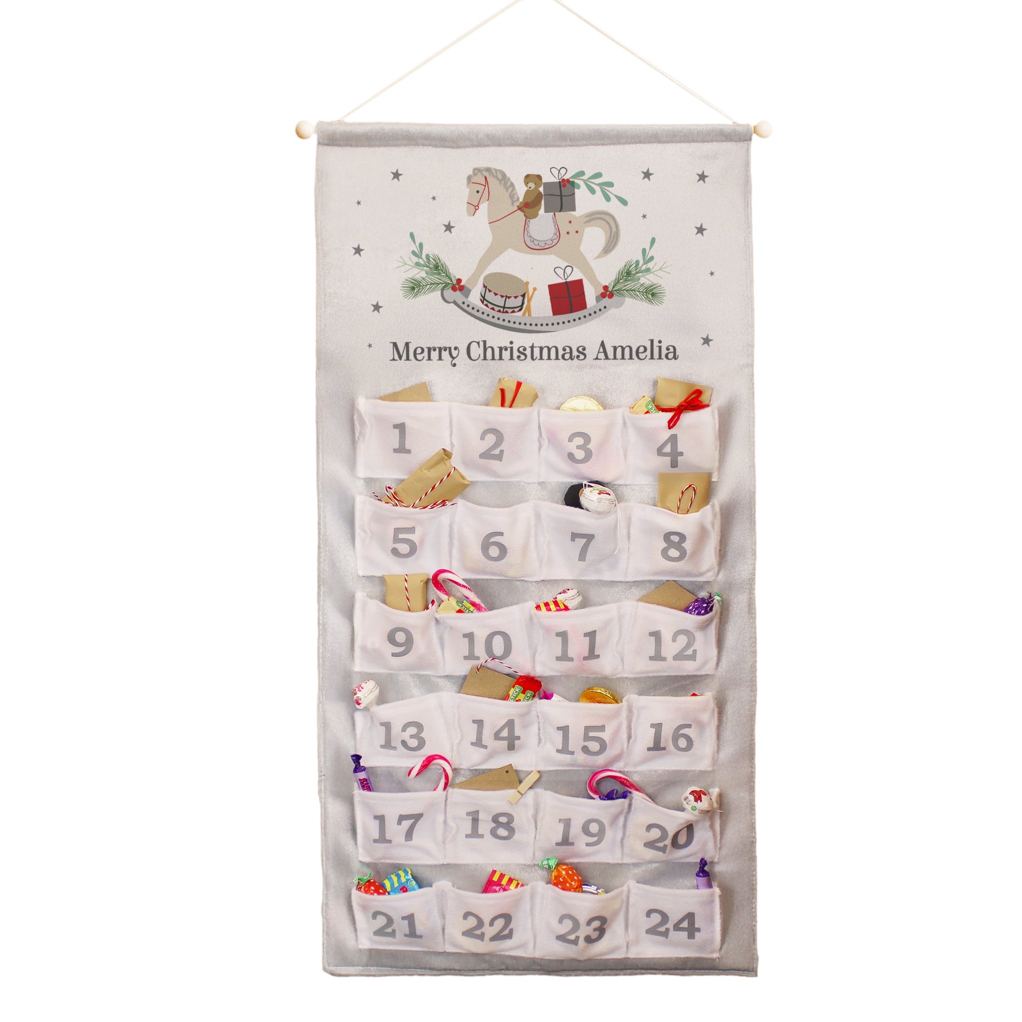 Personalised Rocking Horse Advent Calendar In Silver Grey: 5 - Advent Calendars By Gift Moments