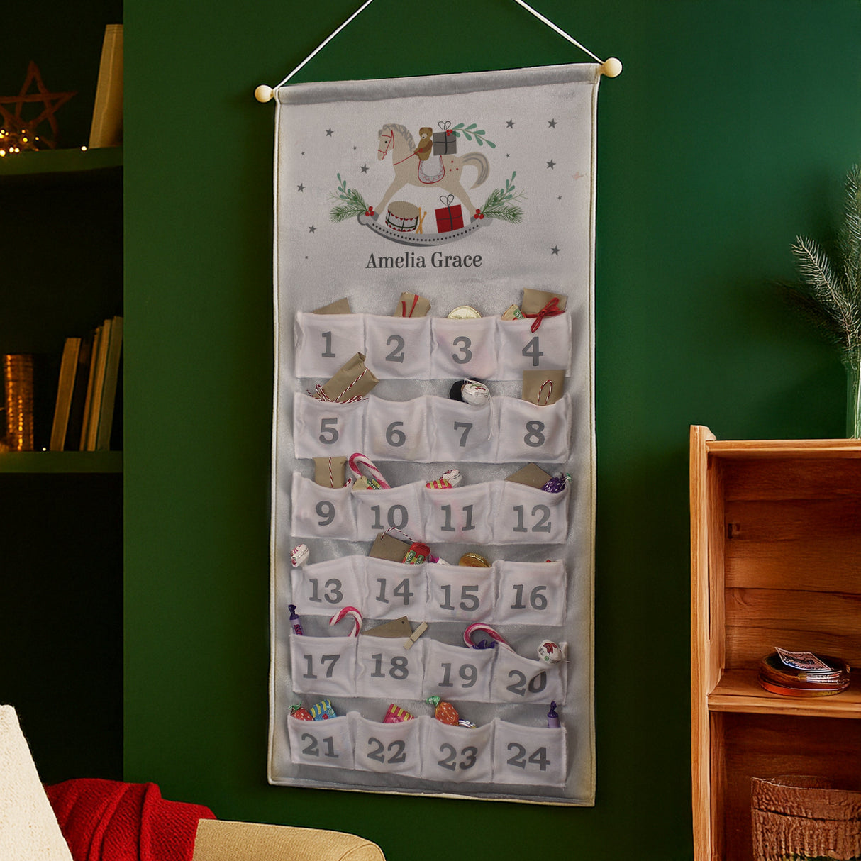 Personalised Rocking Horse Advent Calendar In Silver Grey - Shop Advent Calendars At Gift Moments - 3