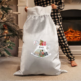 Personalised Rocking Horse Luxury Silver Grey Pom Pom Sack: 3 - Christmas Sacks By Gift Moments