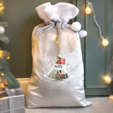Personalised Rocking Horse Luxury Silver Grey Pom Pom Sack: 1 - Christmas Sacks By Gift Moments