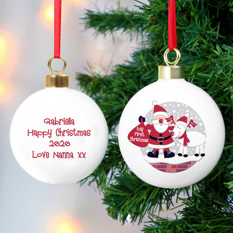 Personalised Rooftop Santa First Christmas Bauble: 1 - Christmas Baubles By Gift Moments