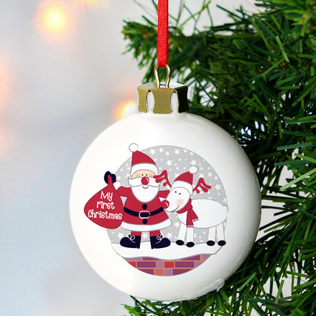 Personalised Rooftop Santa First Christmas Bauble: 4 - Christmas Baubles By Gift Moments