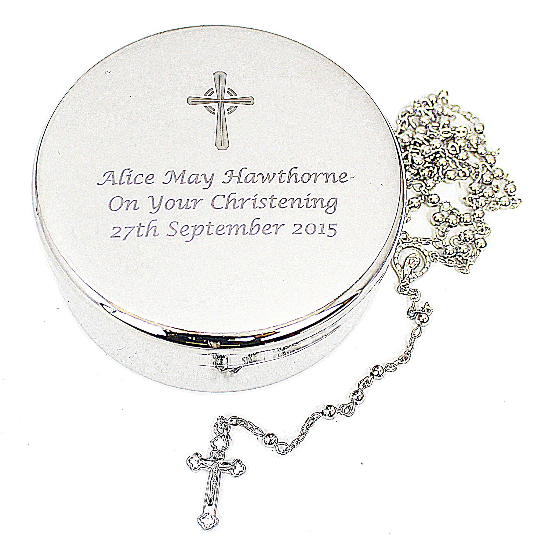 Personalised Rosary Beads and Cross Round Trinket Box: 6 - Trinket Boxes By Gift Moments