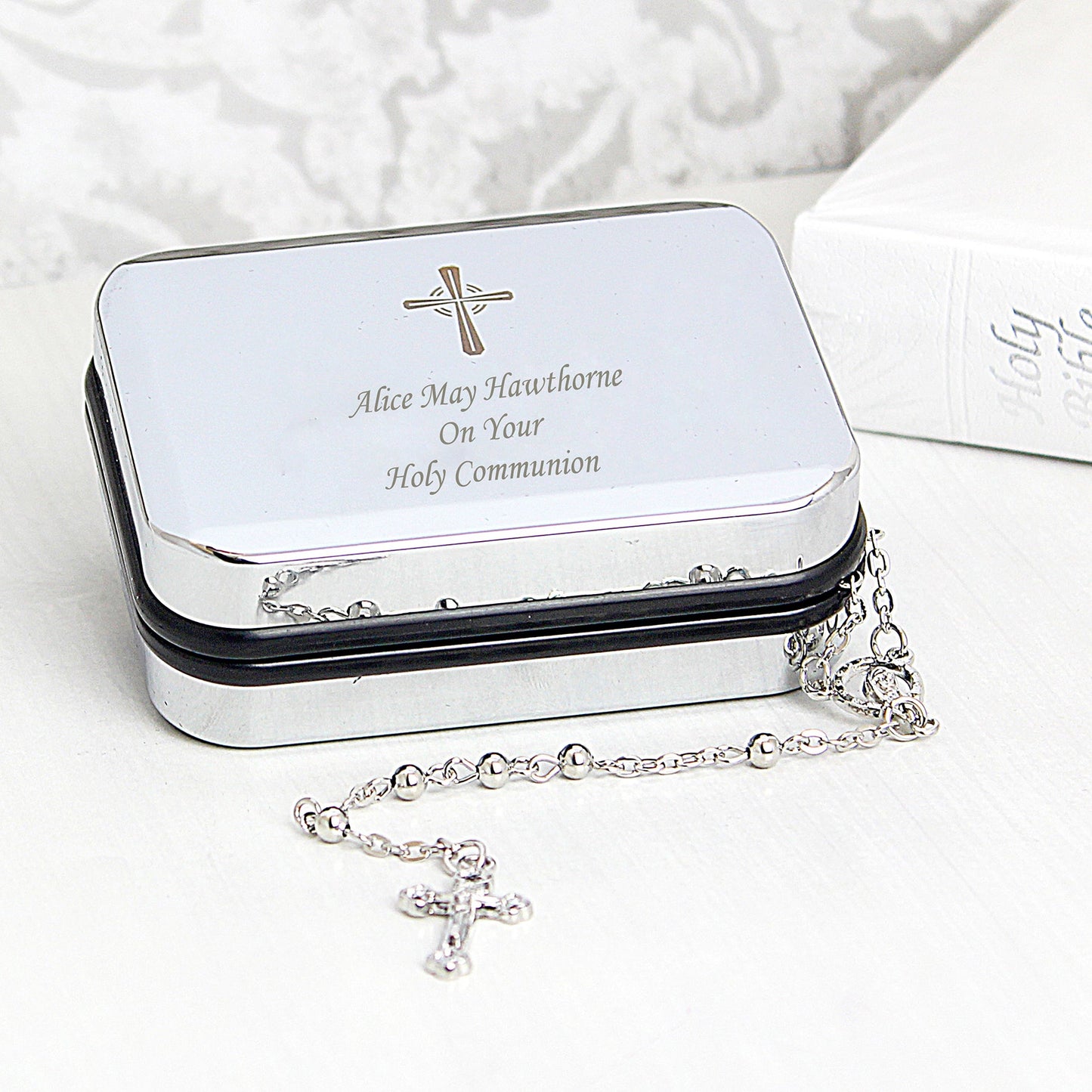 Personalised Rosary Beads and Cross Trinket Box: 5 - Trinket Boxes By Gift Moments