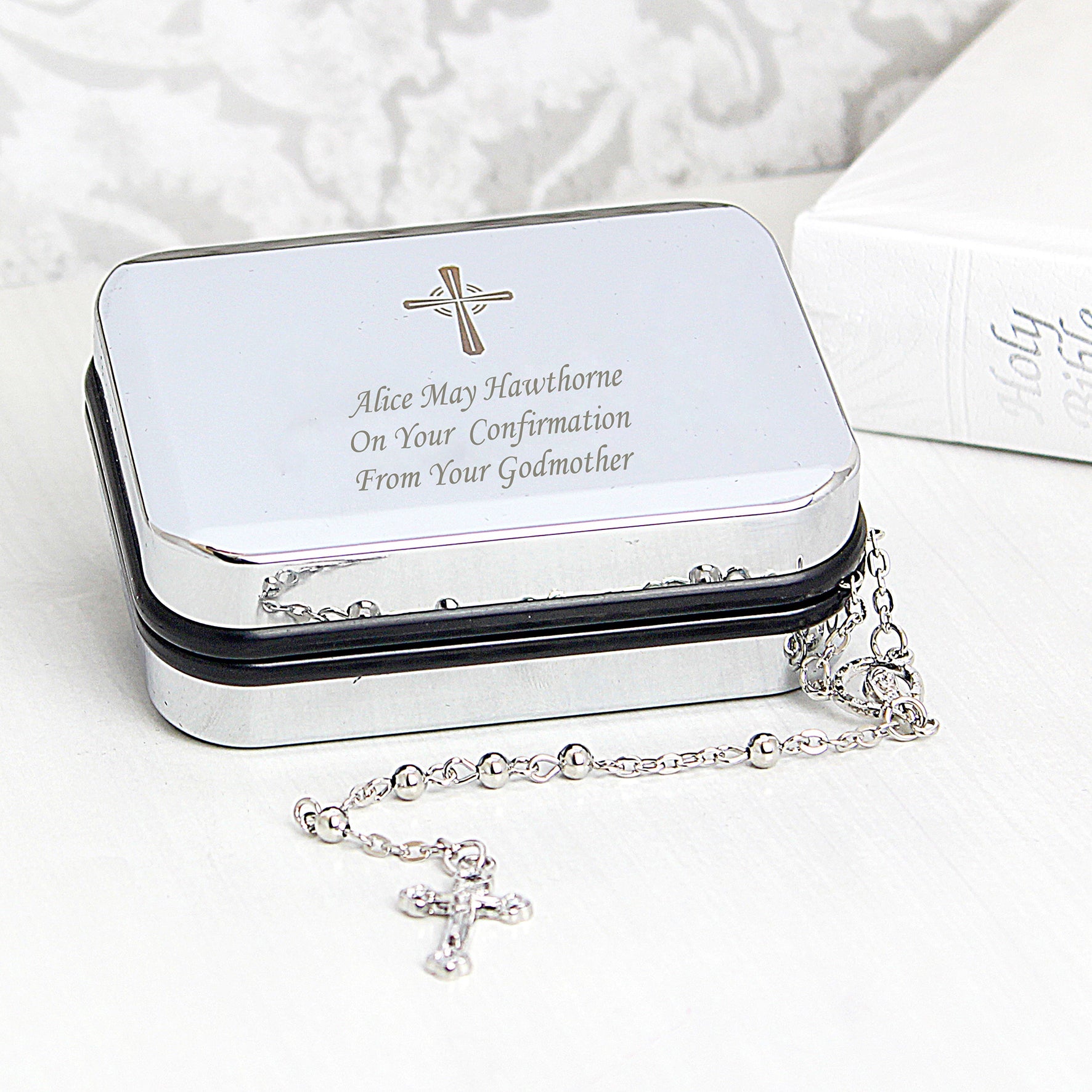 Personalised Rosary Beads and Cross Trinket Box: 6 - Trinket Boxes By Gift Moments