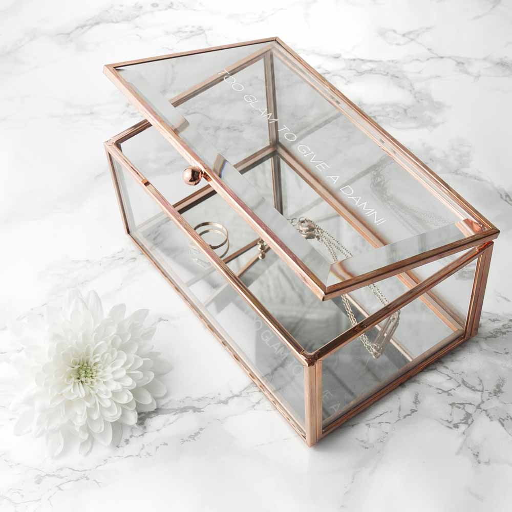 Personalised Rose Gold Glass Jewellery Boxes: 7 - Etched - Jewellery Boxes By Gift Moments