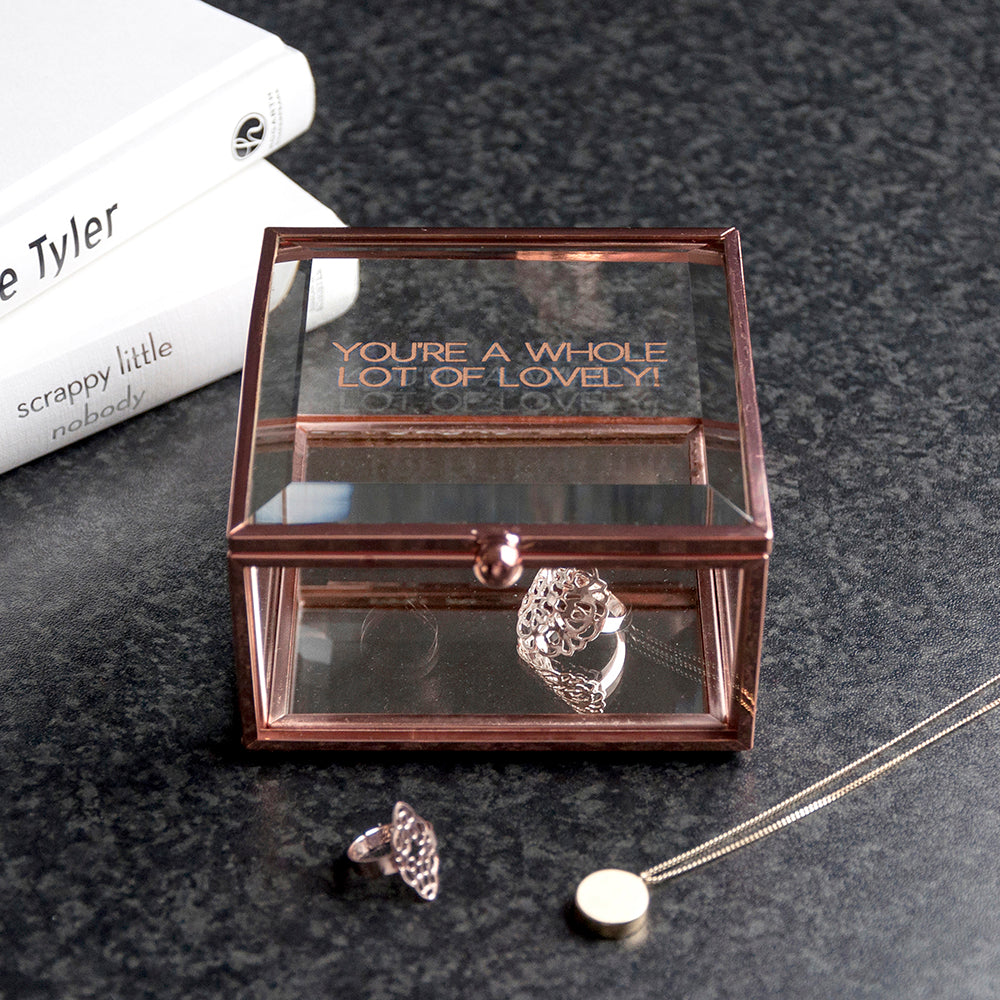 Personalised Rose Gold Glass Trinket Boxes: 3 Trinket Boxes By Gift Moments
