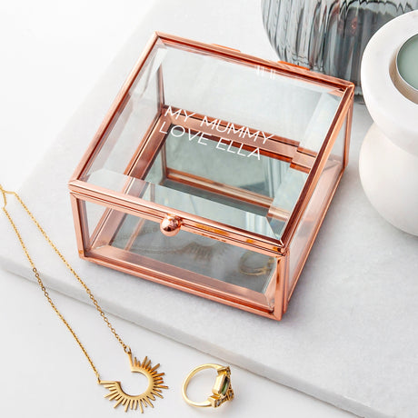 Personalised Rose Gold Glass Trinket Boxes: 2 Trinket Boxes By Gift Moments