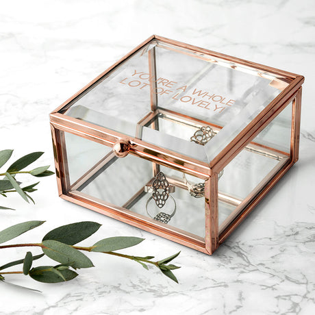Personalised Rose Gold Glass Trinket Boxes: 1 Rose Gold Filled Trinket Boxes By Gift Moments